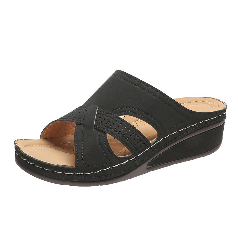 Damen Bequeme Wedge-Pantoletten mit atmungsaktivem Obermaterial und ergonomischer Sohle EB