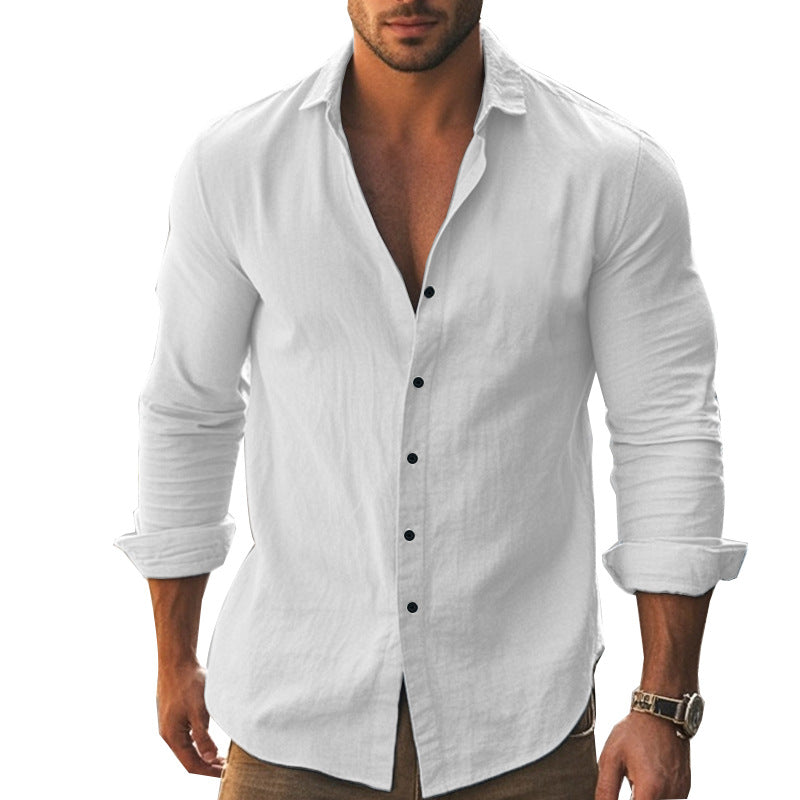 Herren elegantes langärmliges Hemd mit moderner Knopfleiste EB