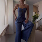 Damen Eleganter Jumpsuit mit Schnürung und weitem Bein EB