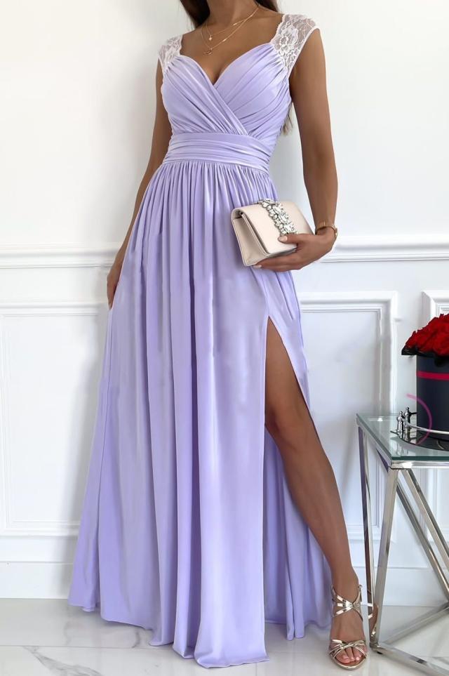 Damen Abendkleid mit Elegantem V-Ausschnitt und Rüschendetails EB