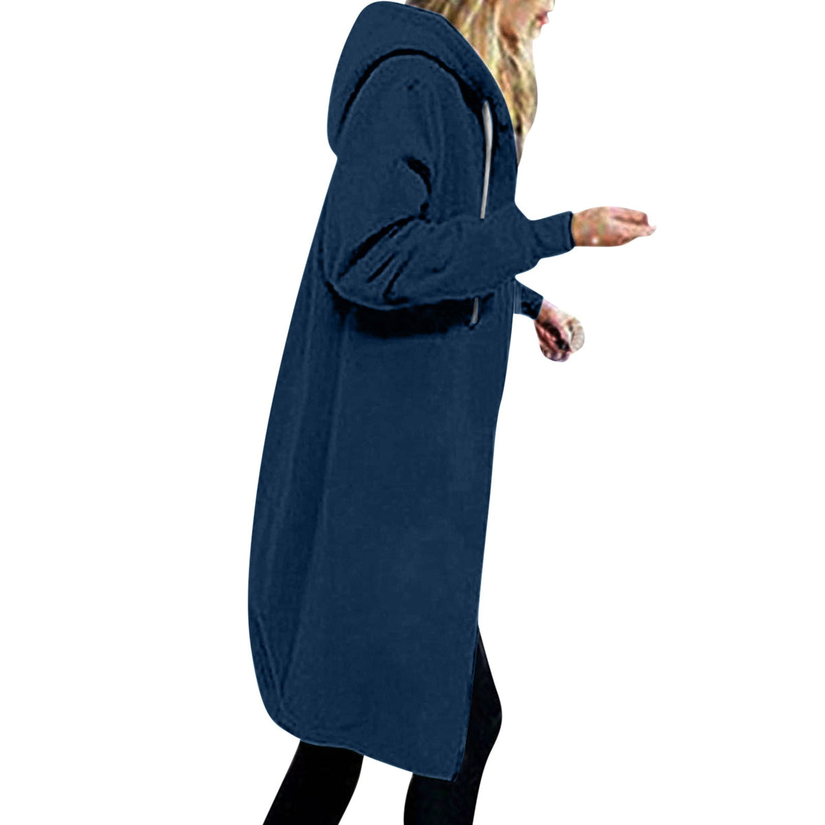 Damen nan langer Oversize Kapuzenmantel mit gerundetem Saum und Reißverschlusstaschen EB