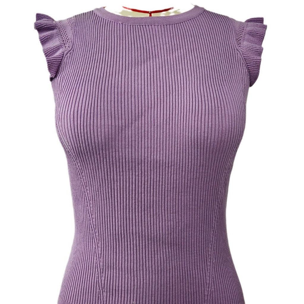 Damen figurbetontes Ripp-Shirt mit Rüschen EB