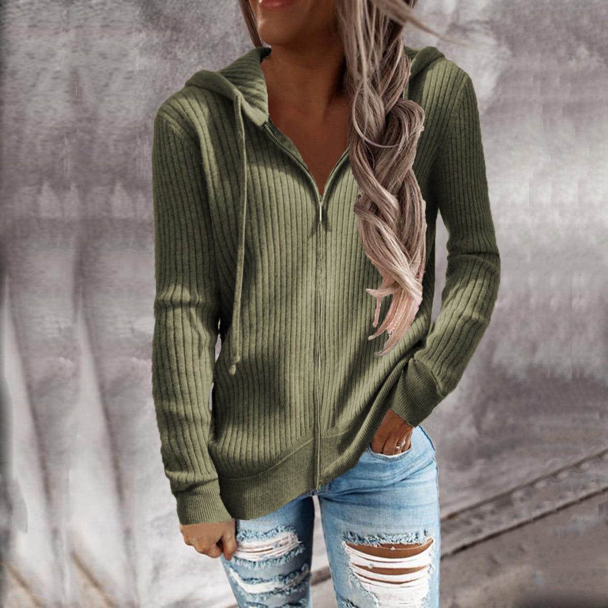 Damen Kapuzenjacke aus strukturiertem Material mit praktischen Taschen EB