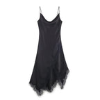 Damen edles Spaghetti-Trägerkleid mit zarter Spitze und fließendem Satin EB