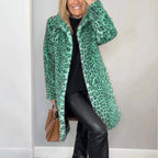 Damen Luxuriöser Teddy-Mantel mit Leopardenmuster und weichem Fleece EB
