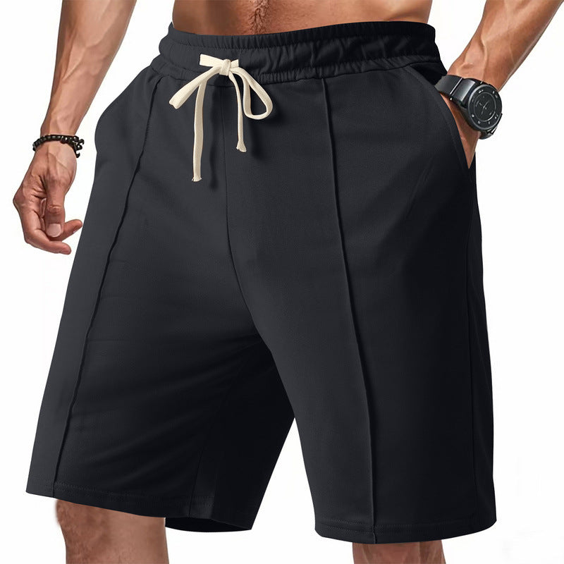 Kniekurze, entspannte Bermuda-Shorts für Herren mit Bügelfalte, elastischem Bund und Seitentaschen