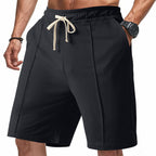 Kniekurze, entspannte Bermuda-Shorts für Herren mit Bügelfalte, elastischem Bund und Seitentaschen