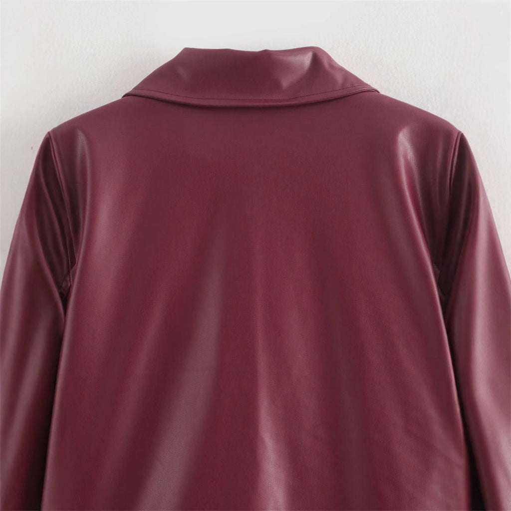 Damen Kunstlederjacke mit modernem Stehkragen und praktischen Reißverschlusstaschen EB