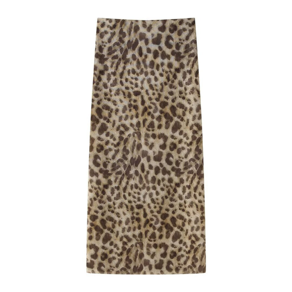 Damen elegant gestreifter Maxirock mit hohem Bund im Leoprint EB
