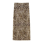 Damen elegant gestreifter Maxirock mit hohem Bund im Leoprint EB