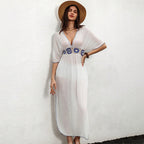 Damen elegantes Maxikleid mit floralen Häkelakzenten EB