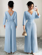 Eleganter Damen-Plissee-Jumpsuit mit V-Ausschnitt