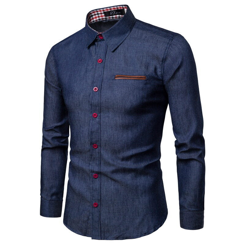 Herren Denim Langarmhemd mit eleganten Kontrasten und modernem Schnitt EB