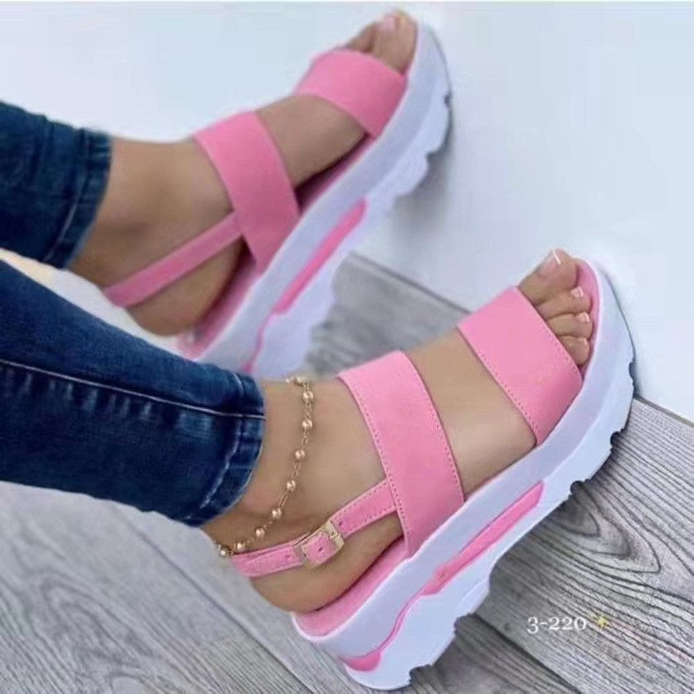 Damen Komfortable Plattform-Sandalen mit breiten Riemen und rutschfester Sohle EB