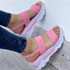 Damen Komfortable Plattform-Sandalen mit breiten Riemen und rutschfester Sohle EB