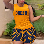 Damen Sportliches Set mit ärmellosem Oberteil und farbenfrohen Shorts EB