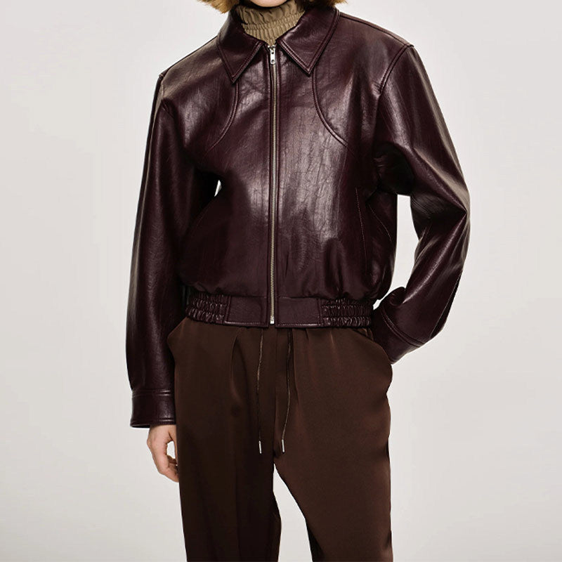 Damen Kunstlederjacke im sportlichen Schnitt mit elastischen Bündchen EB