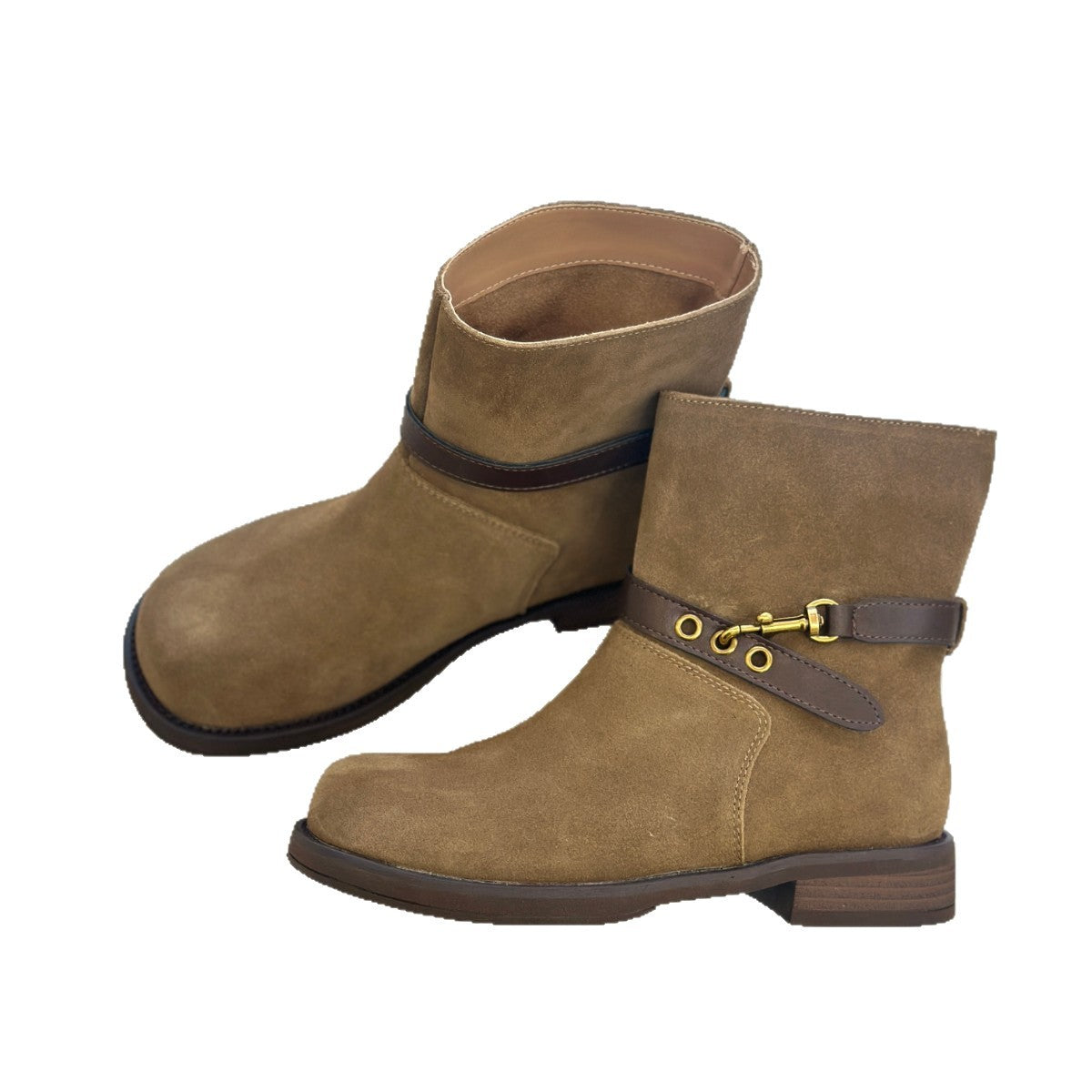 Damen elegante Chelsea Boots mit modischen Schnallen und hochwertiger Wildlederoberfläche EB