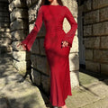 Damen Elegantes Maxikleid mit schmeichelndem Schnitt und ausgestellten Ärmeln EB