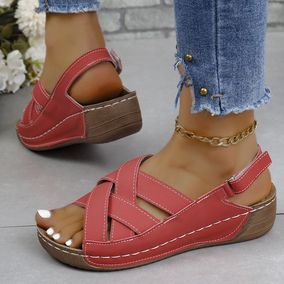 Damen bequeme Sandalen mit modischem Kreuzdesign EB