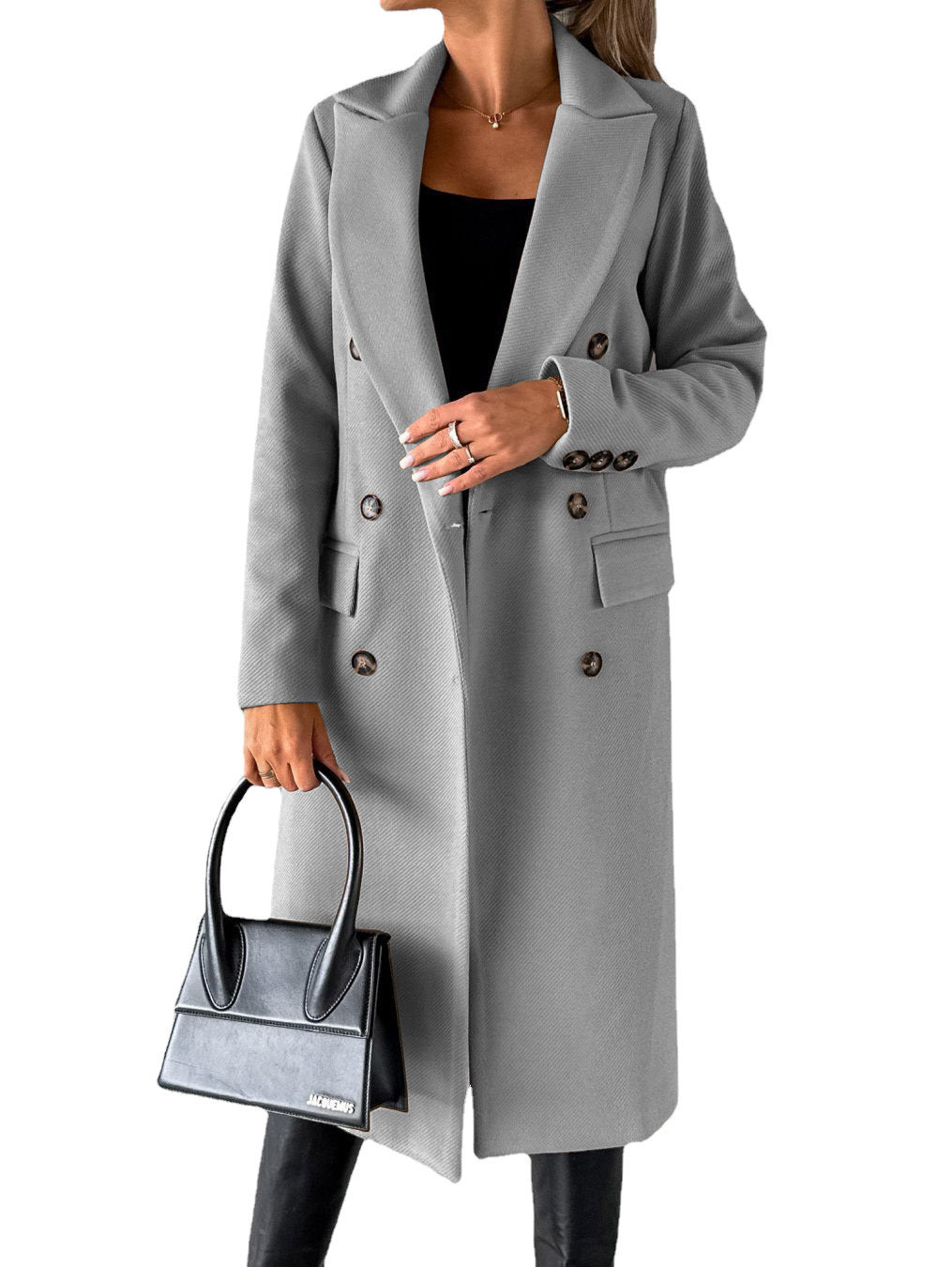 Damen eleganter Doppelreiher-Mantel mit modernem Schnitt und Taschen EB