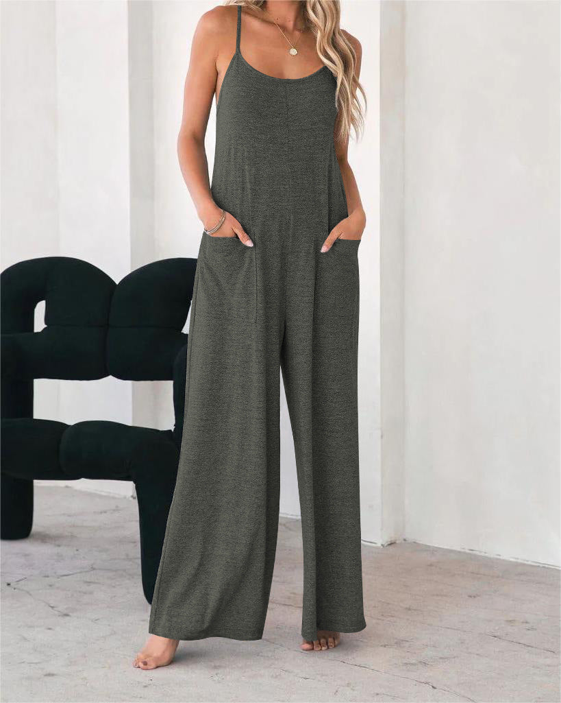 Damen Luftiger Jumpsuit mit Taschen und Spaghettiträgern EB