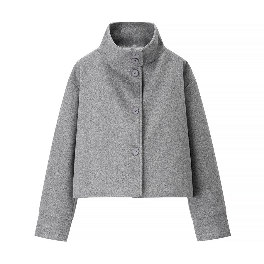 Damen elegante Kurzjacke mit hohem Kragen und dekorativen Knöpfen EB