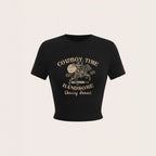 Damen Crop-Shirt mit auffälligem Cowboy-Motiv und stilvollem Schnitt EB