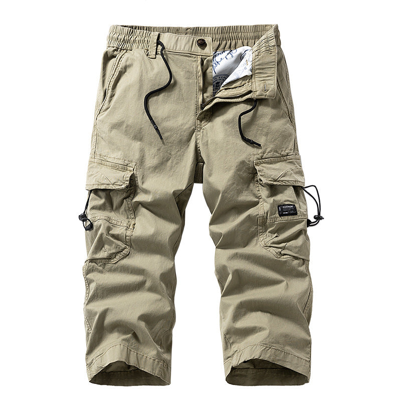 Herren Knielange Cargo-Shorts aus robustem Baumwoll‑Twill mit Elastikbund und Multifachtaschen