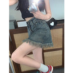 Damen Denim-Shorts mit fransigem Saum und hohem Bund
