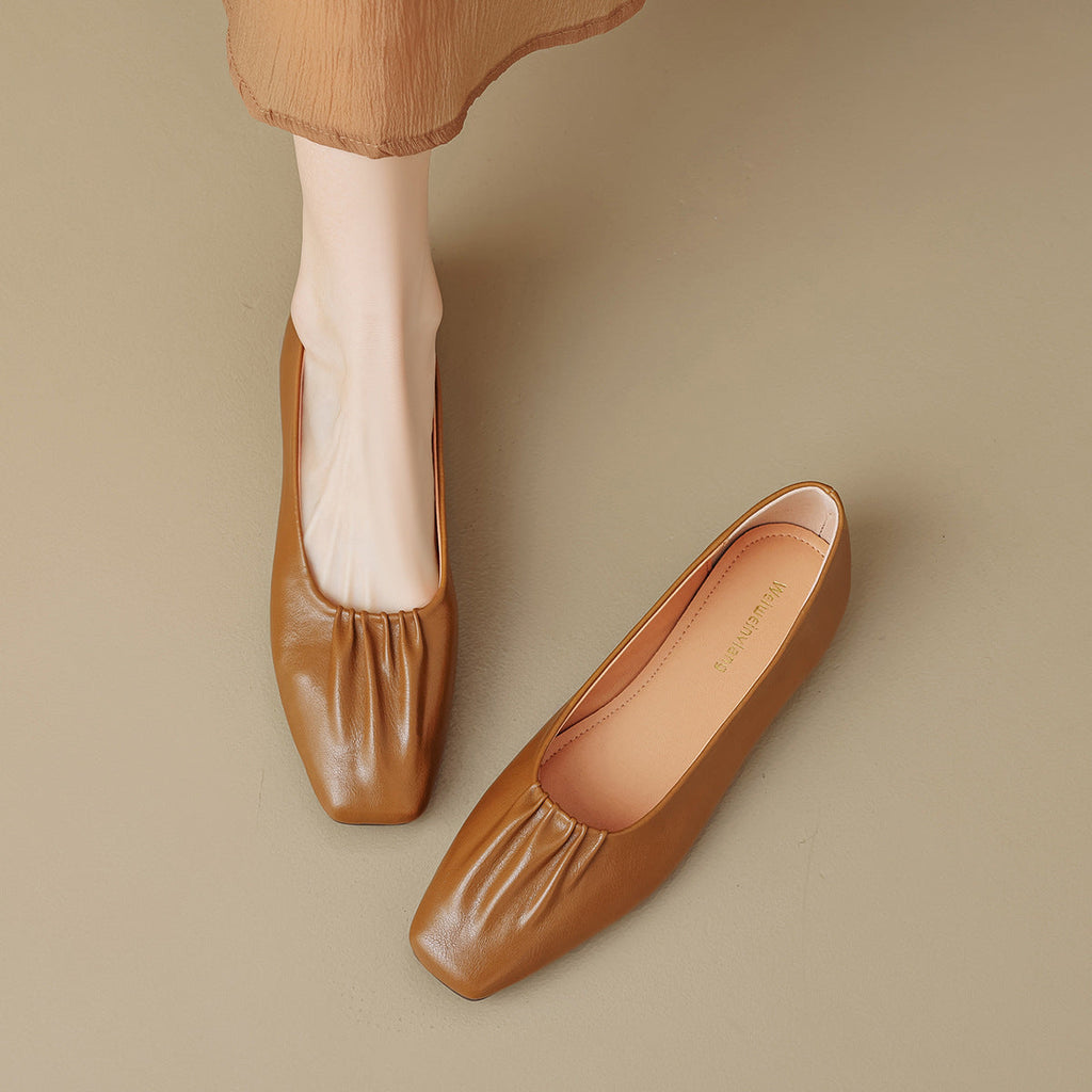 Damen Ballerinas aus hochwertigem Leder mit modischem Faltendesign EB