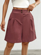 Damen Hochtaillierte Shorts mit doppeltem Knopfverschluss und Falten EB