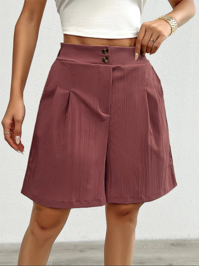 Damen Hochtaillierte Shorts mit doppeltem Knopfverschluss und Falten EB