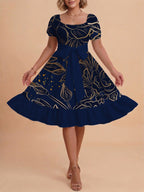 Damen A-Linien-Kleid mit floralen Motiven und taillierbarem Gürtel EB
