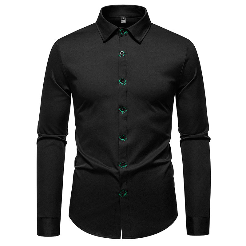 Herren elegantes Langarmhemd mit kreativen Stickdetails EB