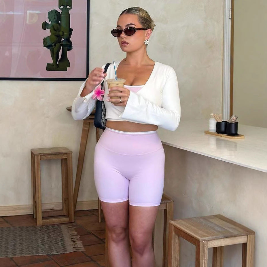 Damen-Radlershorts mit hoher Taille aus Stretch-Mikrofaser