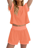 Damen Lässiges gestreiftes Set aus lockerer Oberteil und Shorts EB