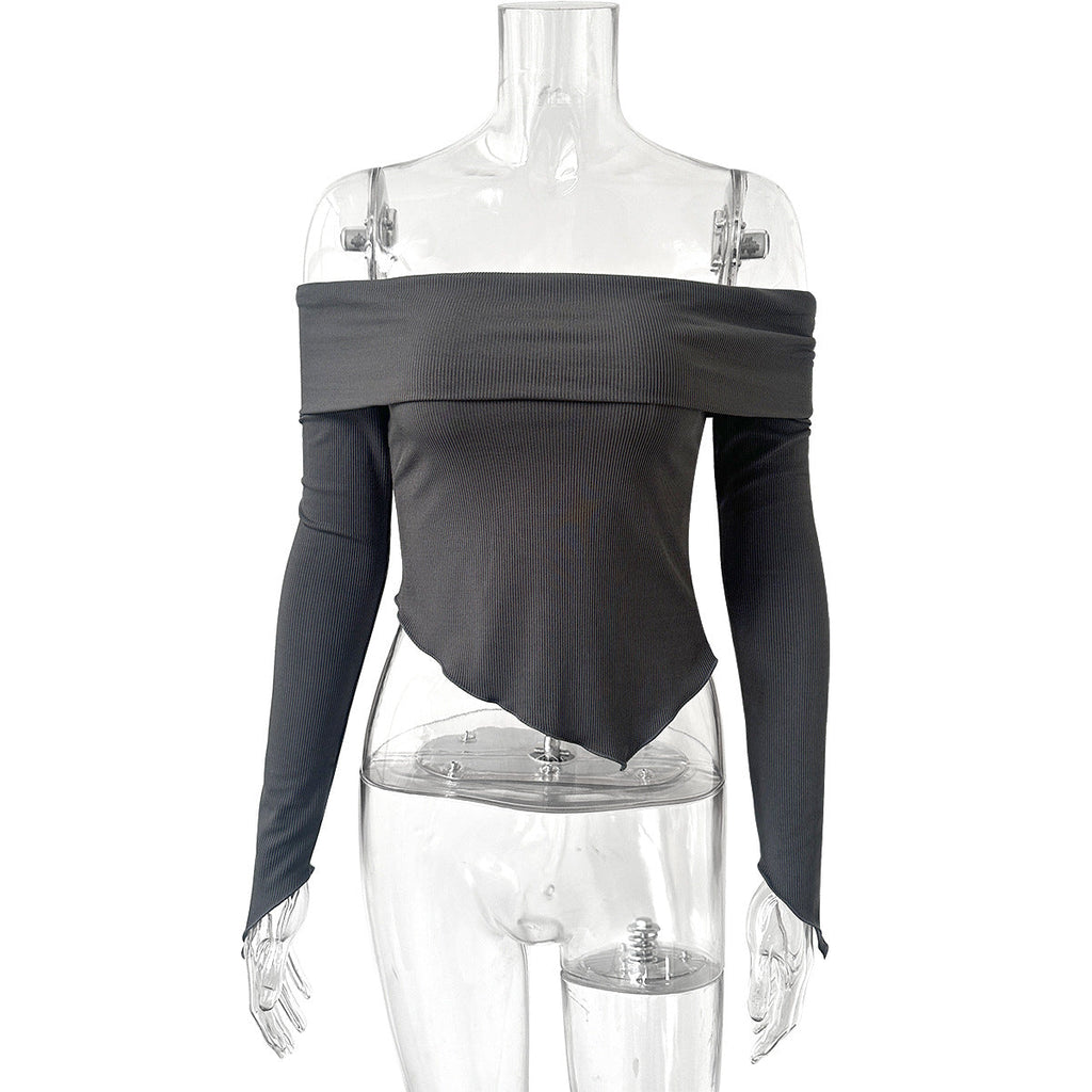 Damen Off-Shoulder Shirt mit eleganten Trompetenärmeln EB