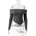 Damen Off-Shoulder Shirt mit eleganten Trompetenärmeln EB
