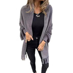 Damen Kuscheliger Strickponcho mit Fransen EB