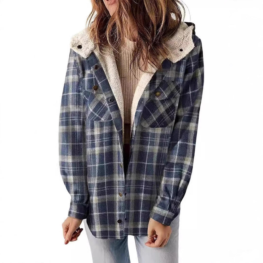 Damen Karierter Flanell-Jacke mit kuscheligem Innenfutter EB