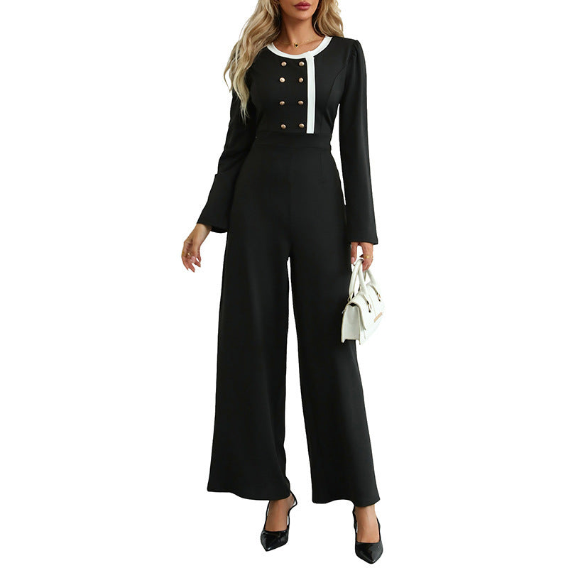 Eleganter Damen-Jumpsuit mit langen Ärmeln und Knopfleiste