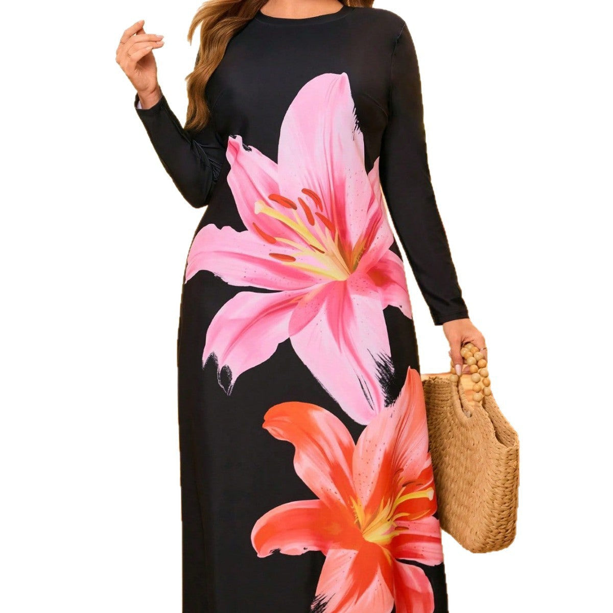 Damen Elegantes Maxikleid mit floralem Druck und langem Arm EB