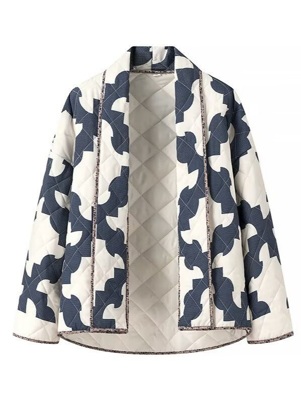 Damen gestepptes Überwurfjacke mit modernem Grafikdesign und großzügigen Taschen EB