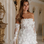 Damen Elegantes Maxikleid mit floralen Applikationen und transparenten Ärmeln EB