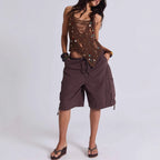 Damen lässige kurze Cargo-Shorts mit verstellbarem Bund und praktischen Taschen EB