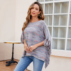 Damen kuscheliger Poncho mit fransigen Details EB