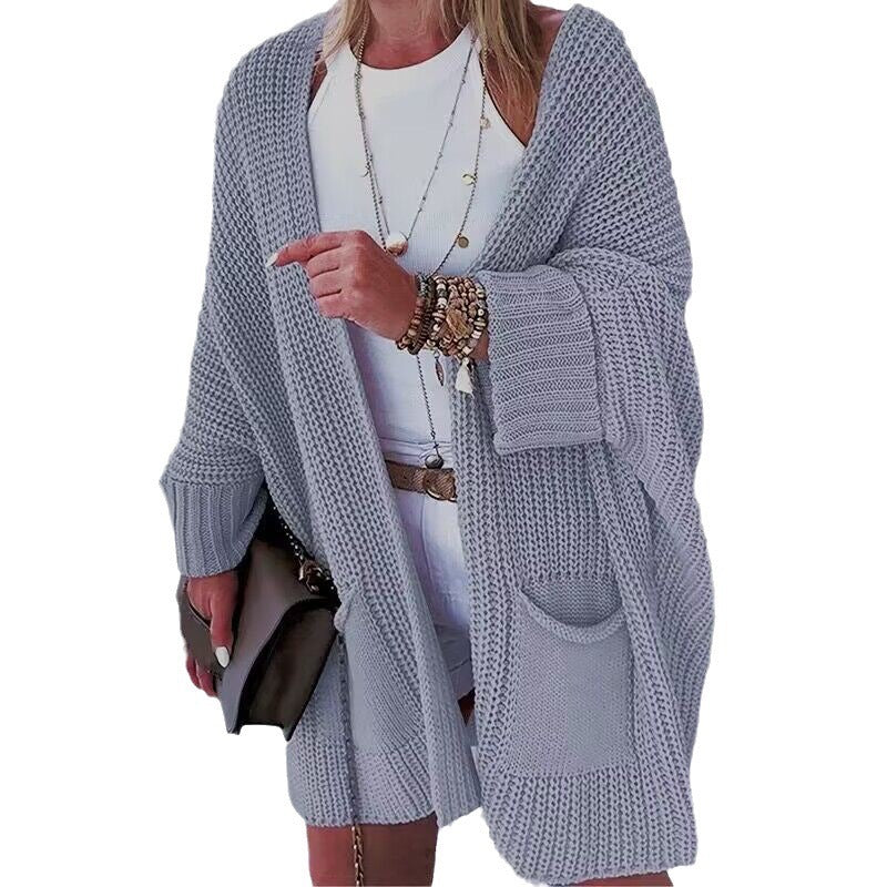 Women Oversize Chunky Knit Cardigan with Wide Shawl Collar and Patch Pockets Mune Fashion