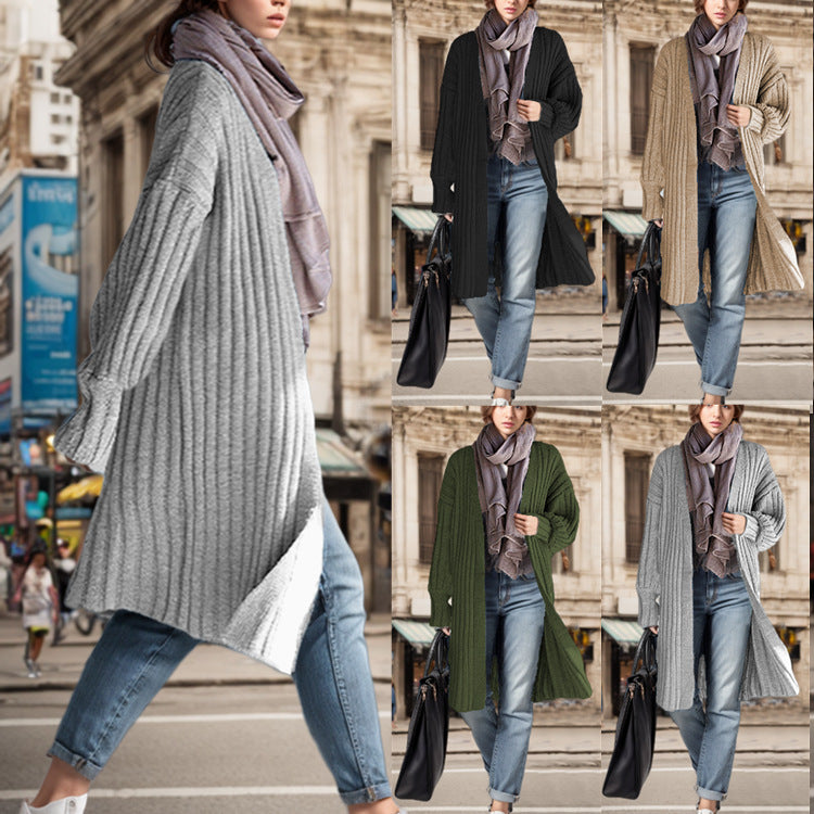 Damen Langstrickmantel mit lässigem Schnitt und Rippdesign EB