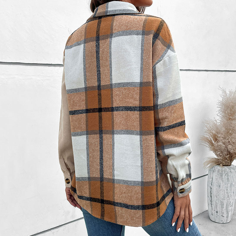 Damen Flanelljacke mit auffälligem Karomuster und bequemen Knöpfen EB